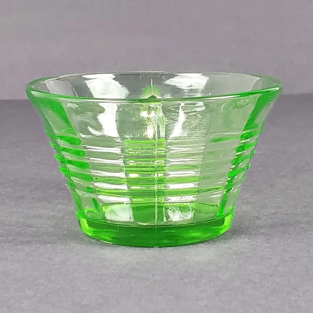 Vintage Green Uranium Glass Ribbed Teacup Vaseline Depression Glass Glows UV